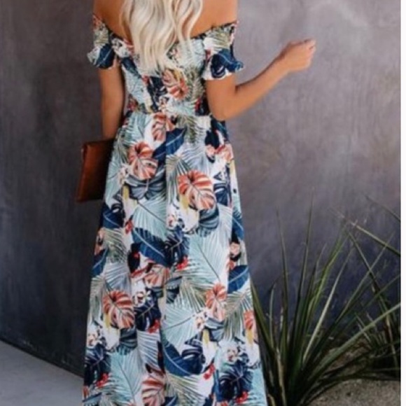 AAKKA - Smocked Floral Off-Shoulder Maxi Dress - Picture 7 of 7